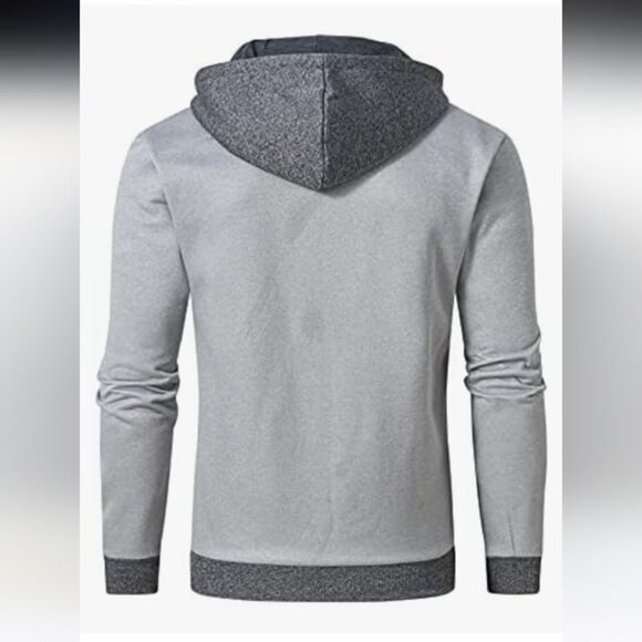 Mens Gray Hooded Jacket Large Zip Up Top Comfort Style Gym Daily Pockets Lounge - Picture 10 of 15